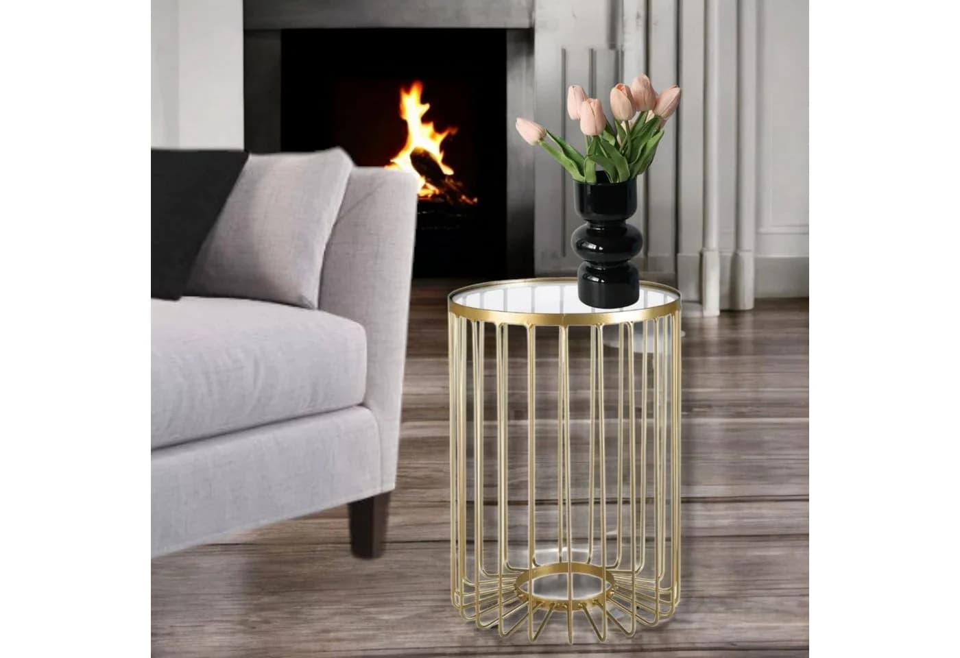 KEINerlei® Beistelltisch Rund Metall Gold Glas Couchtisch Nachttisch - Bild 2