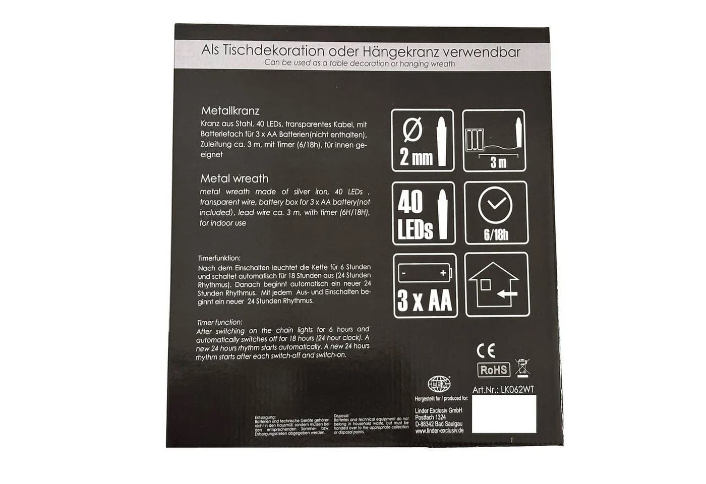 INDA-Exclusiv LED Hängekranz Metall Ø30cm warmweiß - Bild 4