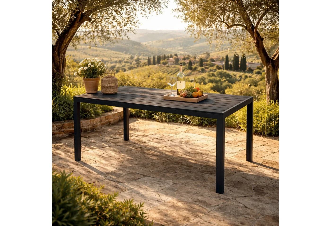 Mojawo Gartentisch Aluminium anthrazit / schwarz 125x70cm