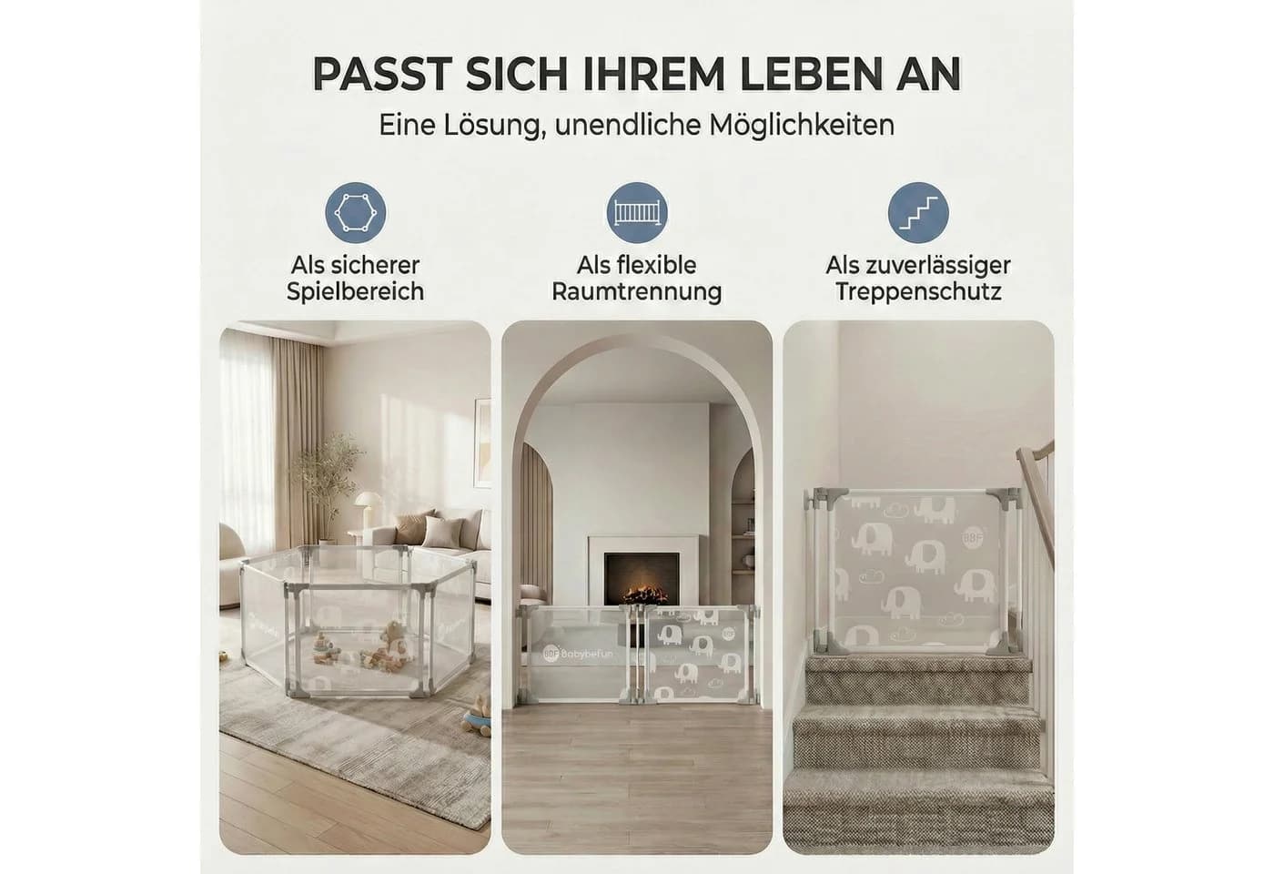 BabyBeFun Laufstall Baby faltbar Extra Stabil Laufgitter Baby Playpen Kaminschutzgitter - Bild 3
