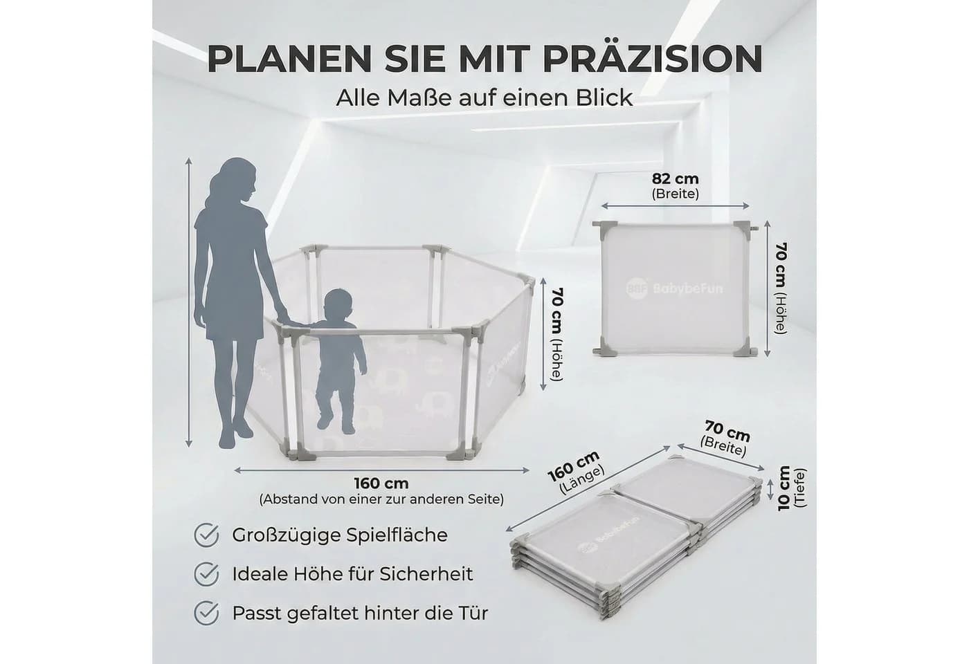 BabyBeFun Laufstall Baby faltbar Extra Stabil Laufgitter Baby Playpen Kaminschutzgitter - Bild 5
