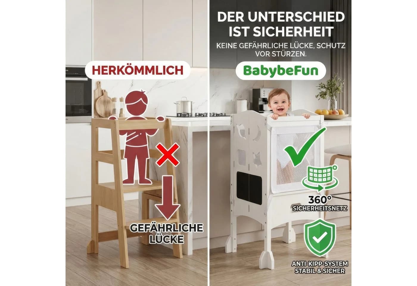 BabyBeFun Lernturm Klappbar Weiß 360° Sicherheitsnetz - Bild 3