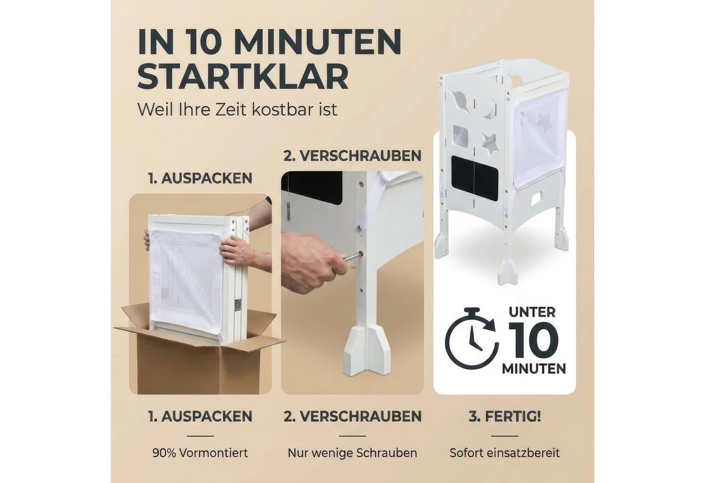 BabyBeFun Lernturm Klappbar Weiß 360° Sicherheitsnetz - Bild 5