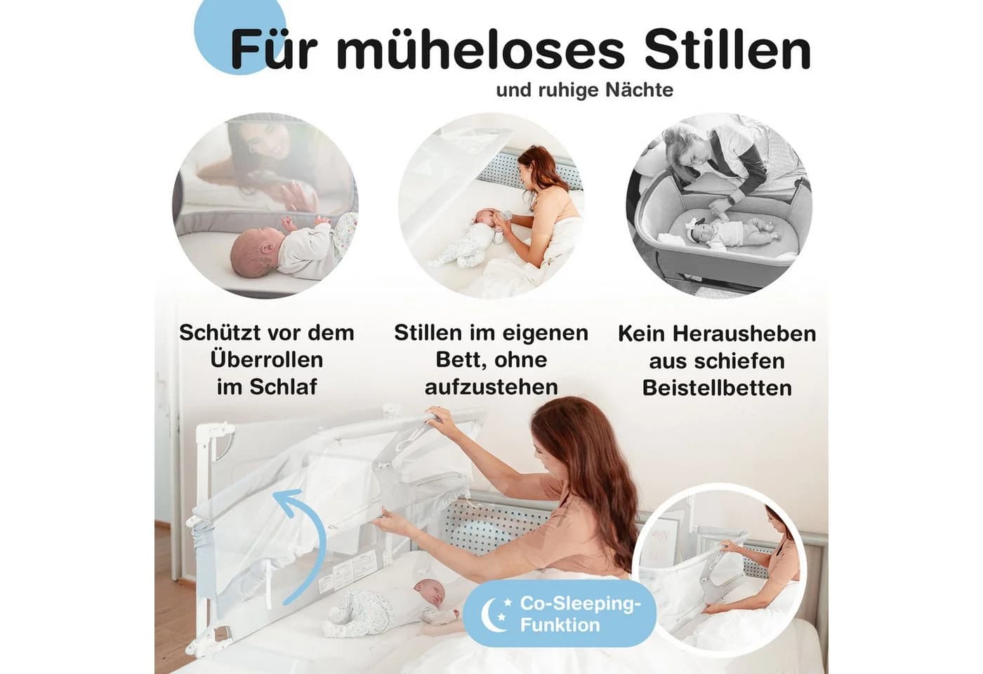 BabyBeFun Babybett im Bett Beistellbett Höhenverstellbar Mit Rollen