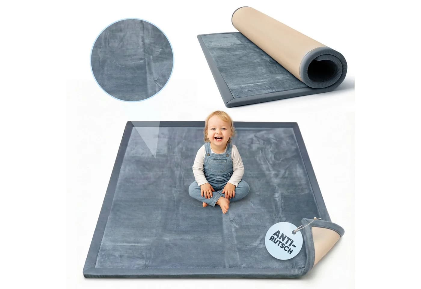 BabyBeFun Spielmatte Extra Weich 3cm Memory-Schaum Grau - Bild 2