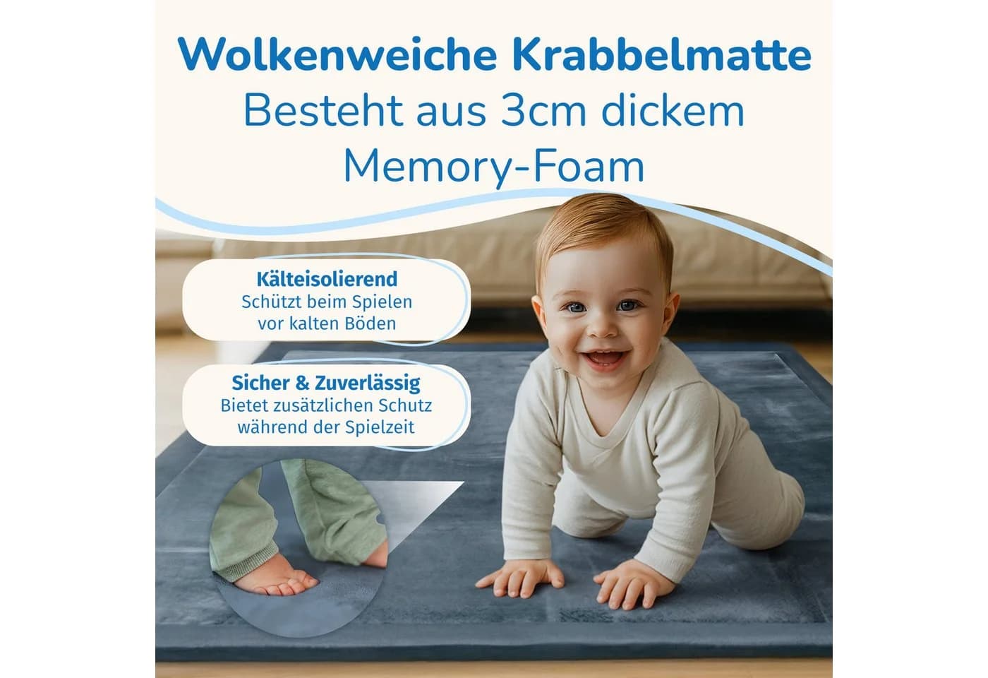 BabyBeFun Spielmatte Extra Weich 3cm Memory-Schaum Grau - Bild 3