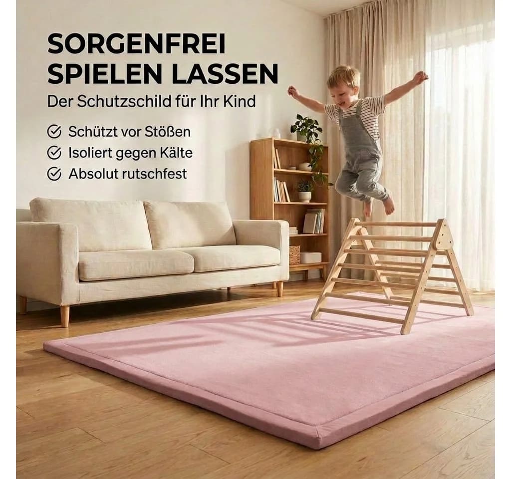 BabyBeFun Spielmatte Rosa 3cm Memory-Schaum Krabbelmatte