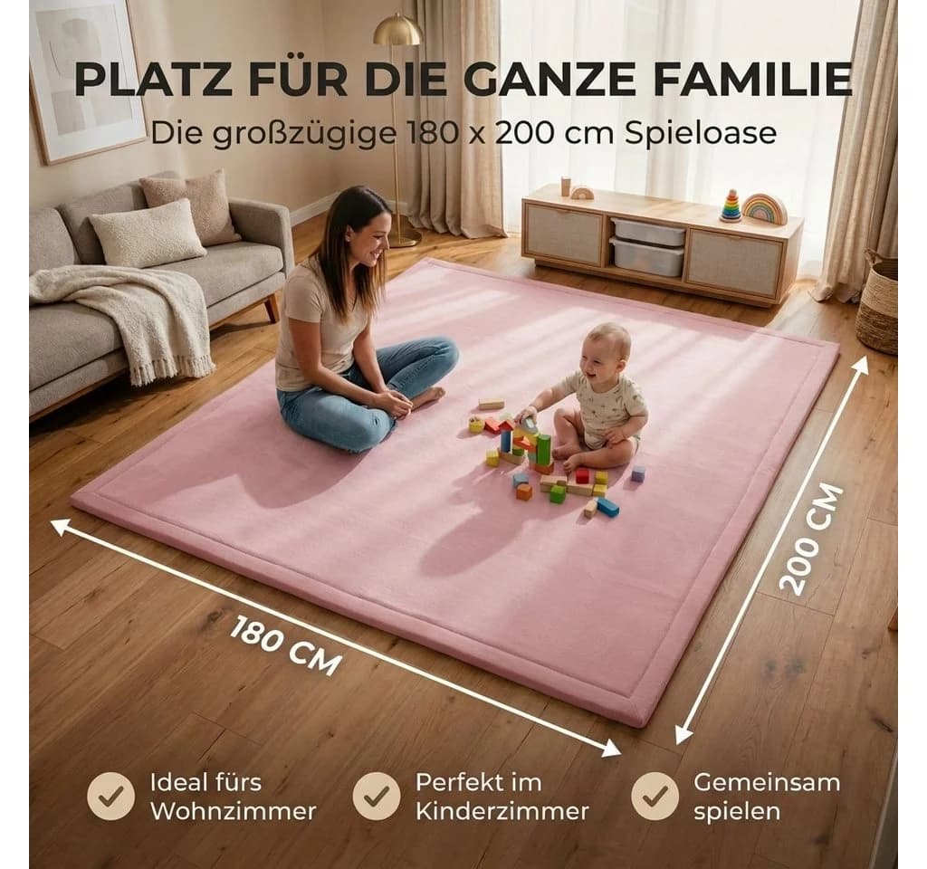 BabyBeFun Spielmatte Rosa 3cm Memory-Schaum Krabbelmatte - Bild 5
