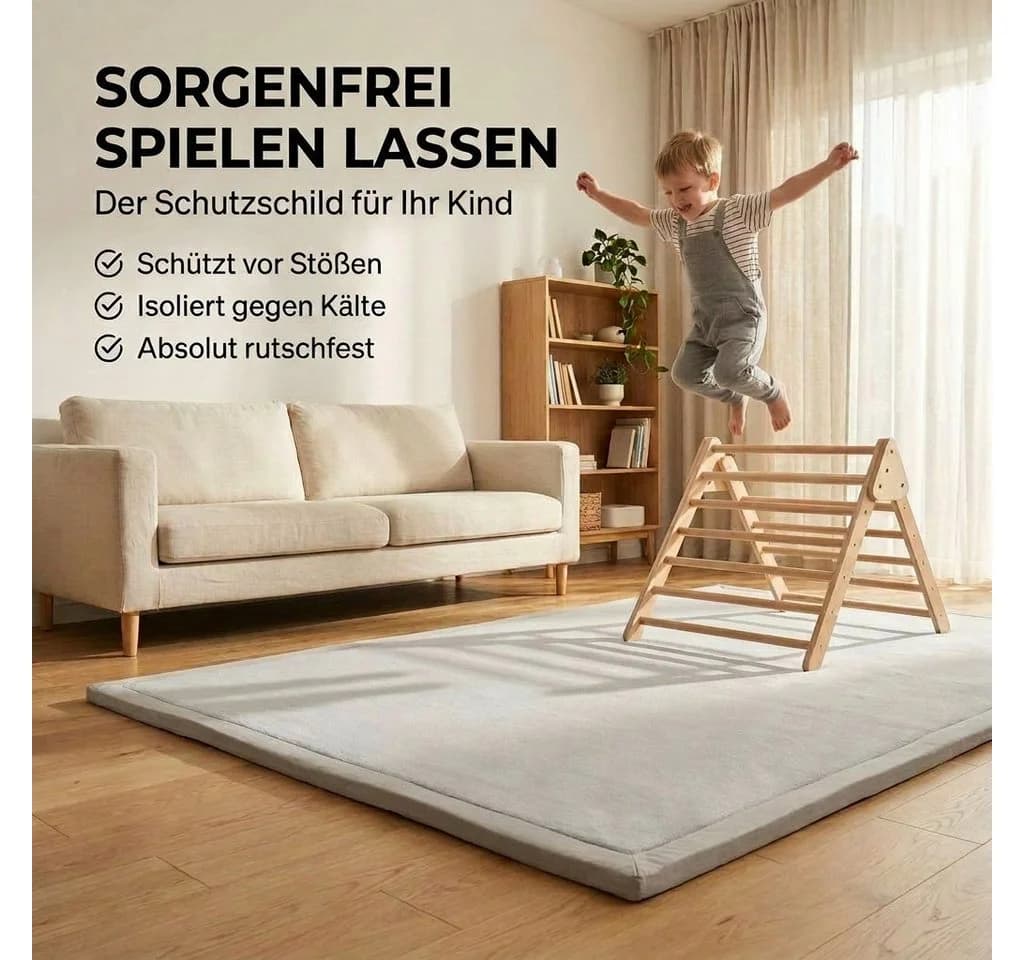 BabyBeFun Spielmatte 3cm Memory-Schaum Grau Rutschfest