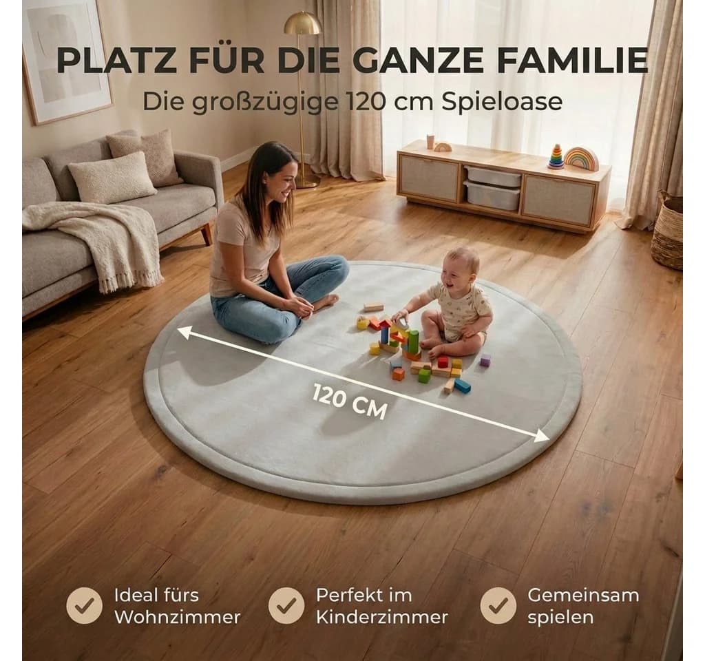 BabyBeFun Spielmatte 3cm Memory-Schaum Grau Rutschfest - Bild 5