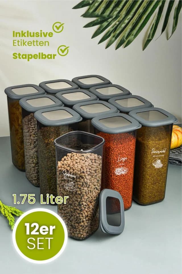 Viwares Vorratsdosen-Set 12er Anthrazit SERIE FOLY 1.75L Kunststoff