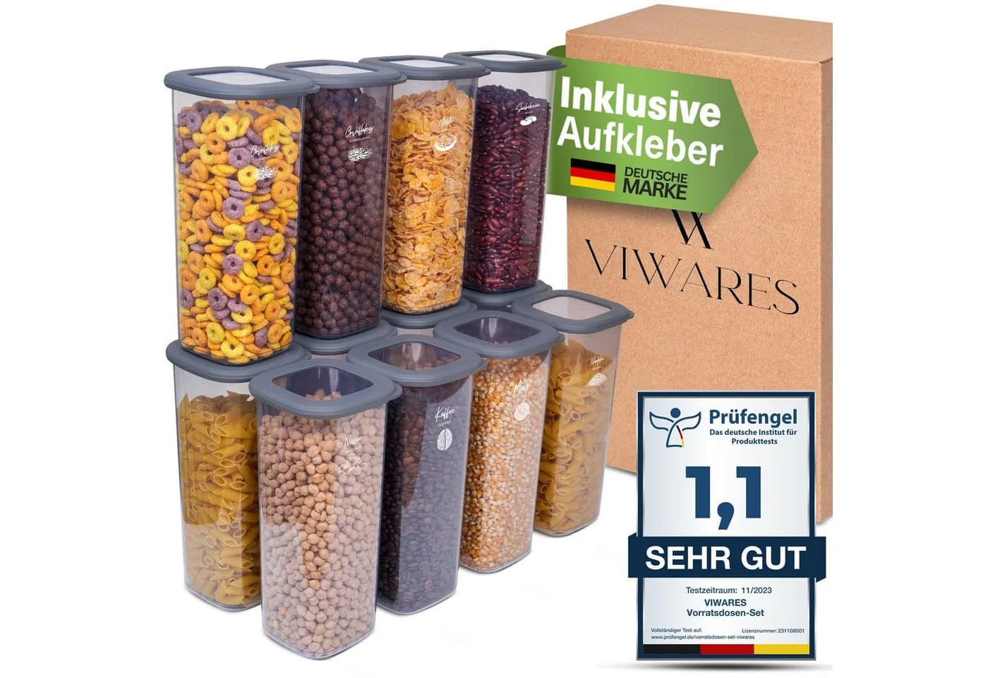 Viwares Vorratsdosen-Set 12er Anthrazit SERIE FOLY 1.75L Kunststoff - Bild 2