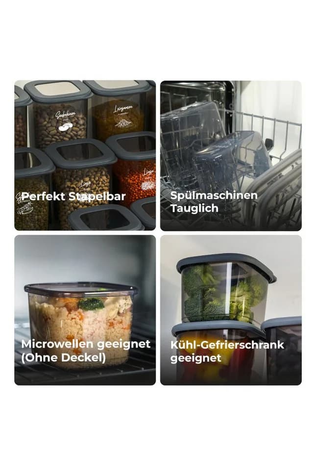 Viwares Vorratsdosen-Set 12er Anthrazit SERIE FOLY 1.75L Kunststoff - Bild 4