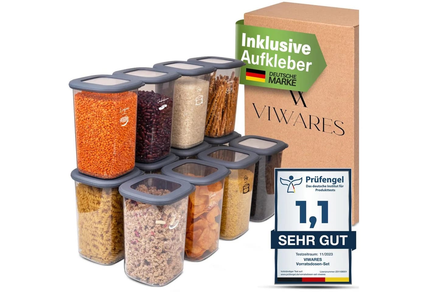 Viwares Vorratsdosen-Set 12er Anthrazit SERIE FOLY1.2L Kunststoff - Bild 2
