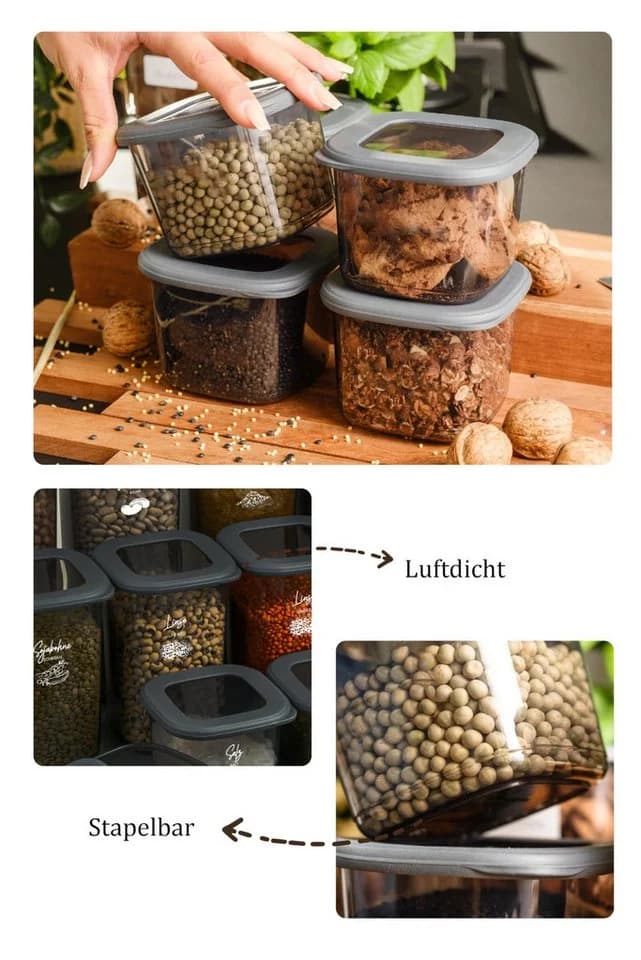 Viwares Vorratsdosen-Set 12er Anthrazit SERIE FOLY1.2L Kunststoff - Bild 5