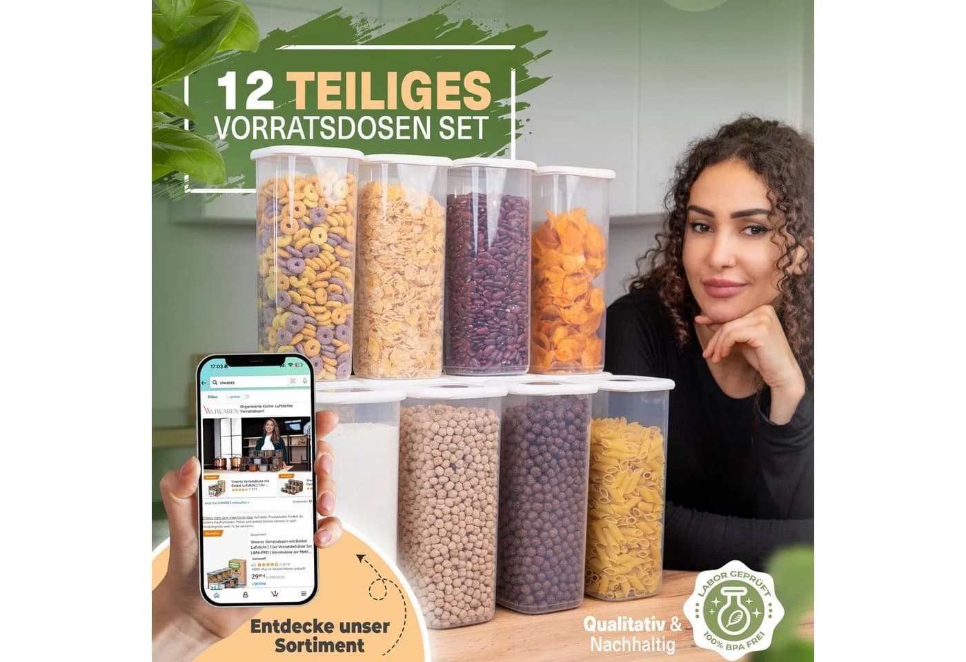 Viwares Vorratsdosen-Set 12er Weiß SERIE FOLY Kunststoff Stapelbar - Bild 5