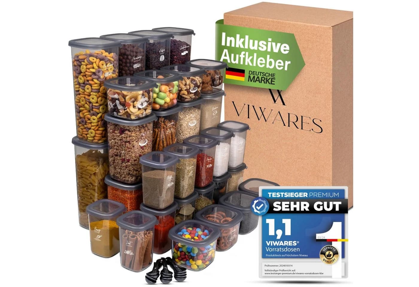 Viwares Vorratsdose Mix Eckig 36-tlg. Grau/Weiß Polypropylen - Bild 2