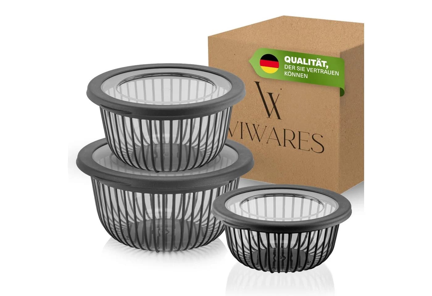 Viwares Schüssel-Set 3er mit Deckel 1-3 L Anthrazit Kunststoff - Bild 2