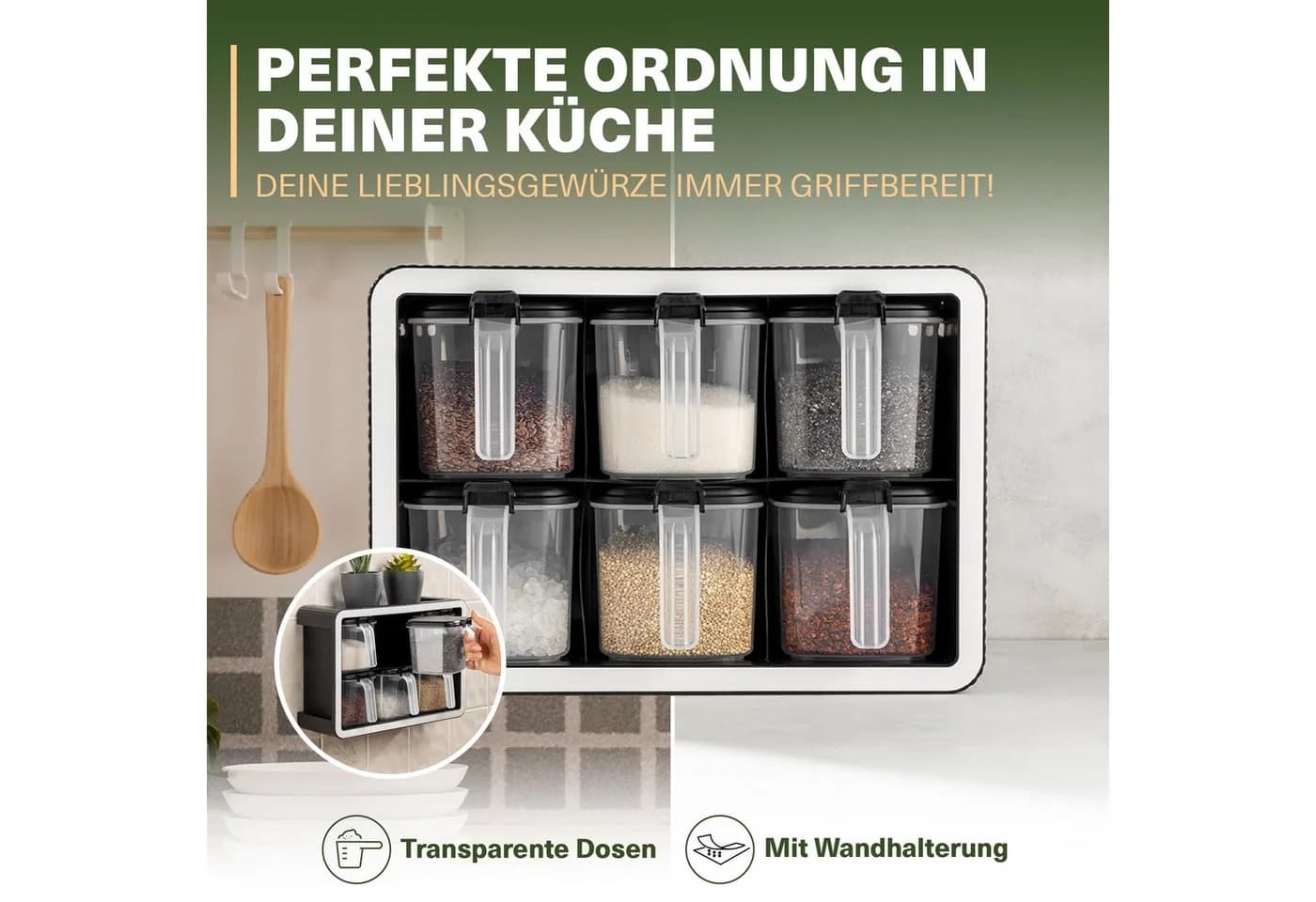 Viwares Gewürzregal 6-tlg. Schwarz mit Wandhalterung - Bild 3