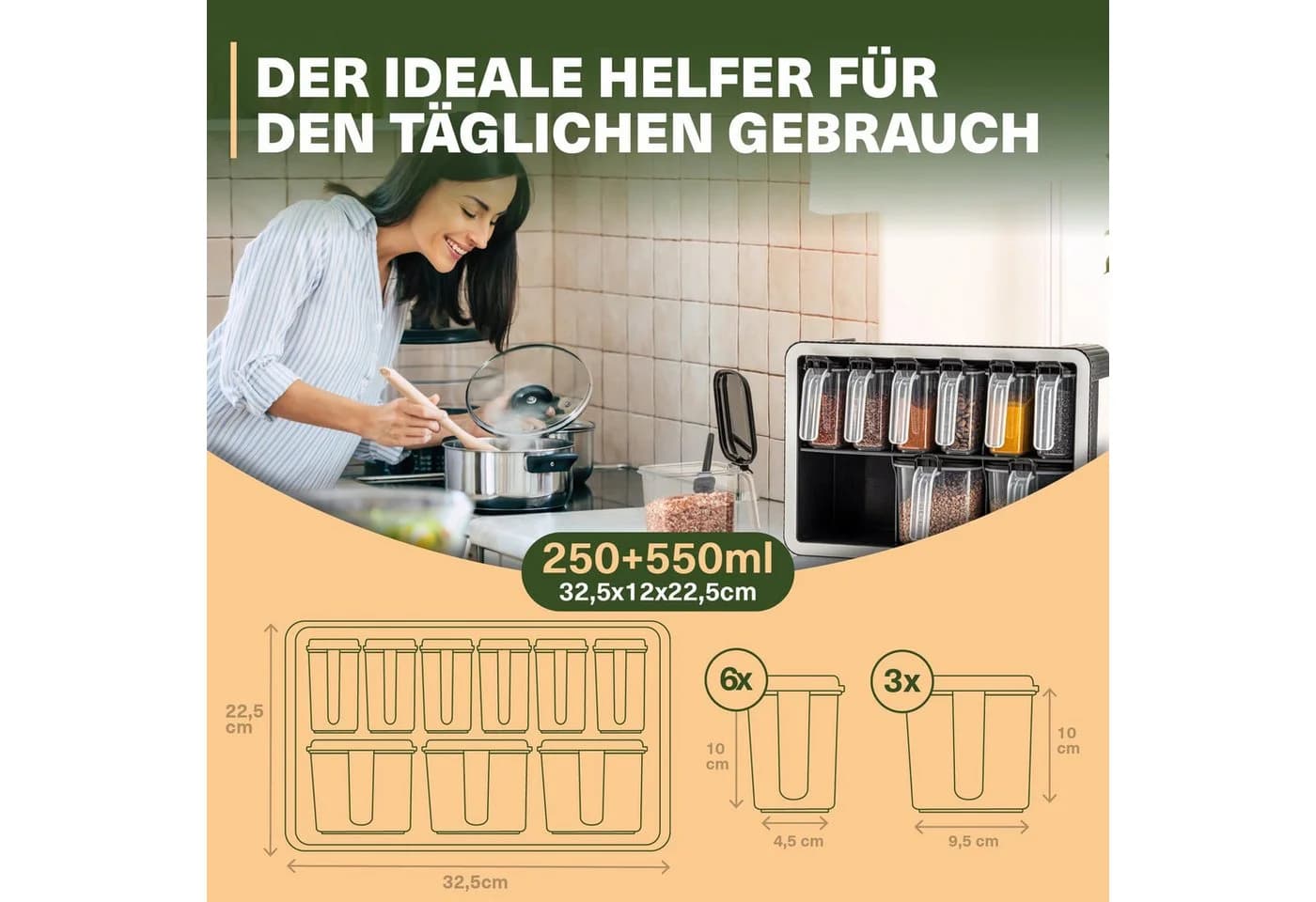 Viwares Gewürzbehälter Set 9-tlg. Schwarz