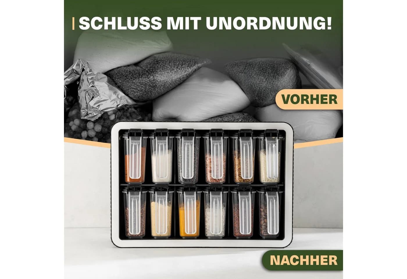 Viwares Gewürzbehälter Gewürzdosen für organisierte Küche 12er Set Mit Wandhalterung und Löffeln - Bild 4