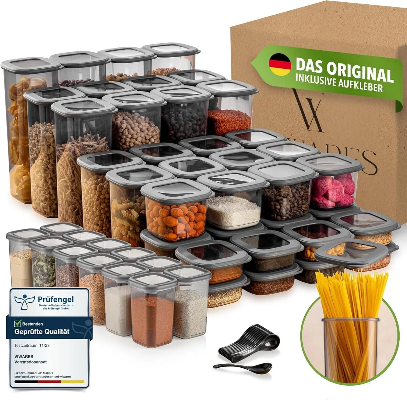 Viwares Vorratsdosen-Set 48-tlg. Grau Luftdicht Stapelbar - Bild 2