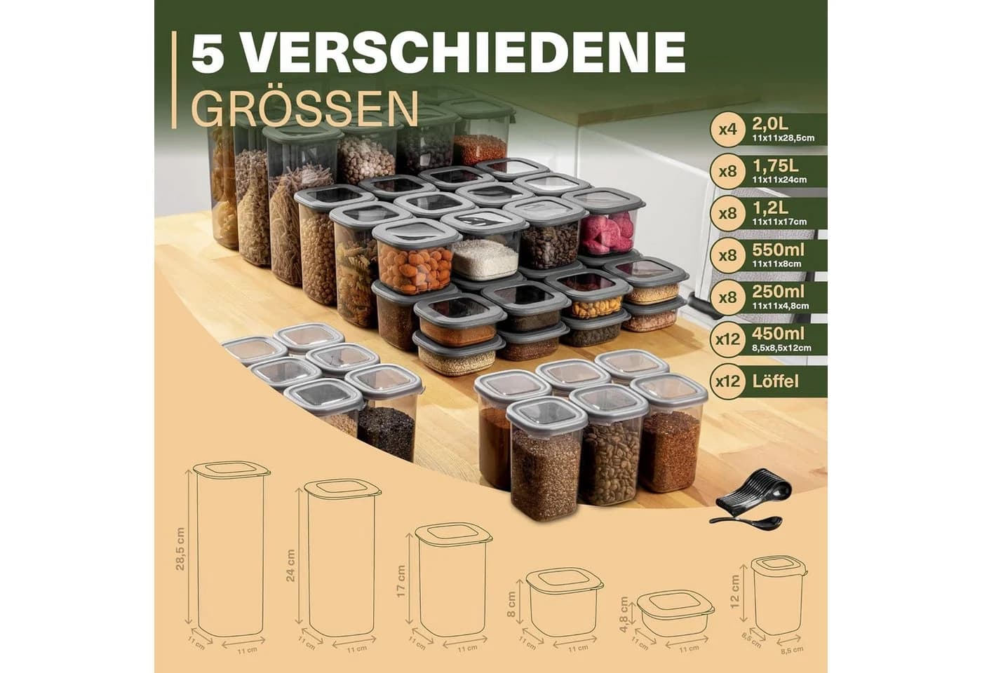 Viwares Vorratsdosen-Set 48-tlg. Grau Luftdicht Stapelbar - Bild 3
