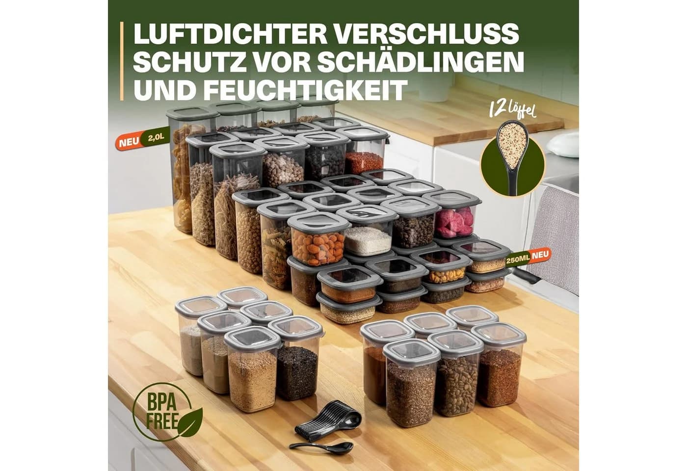 Viwares Vorratsdosen-Set 48-tlg. Grau Luftdicht Stapelbar - Bild 5