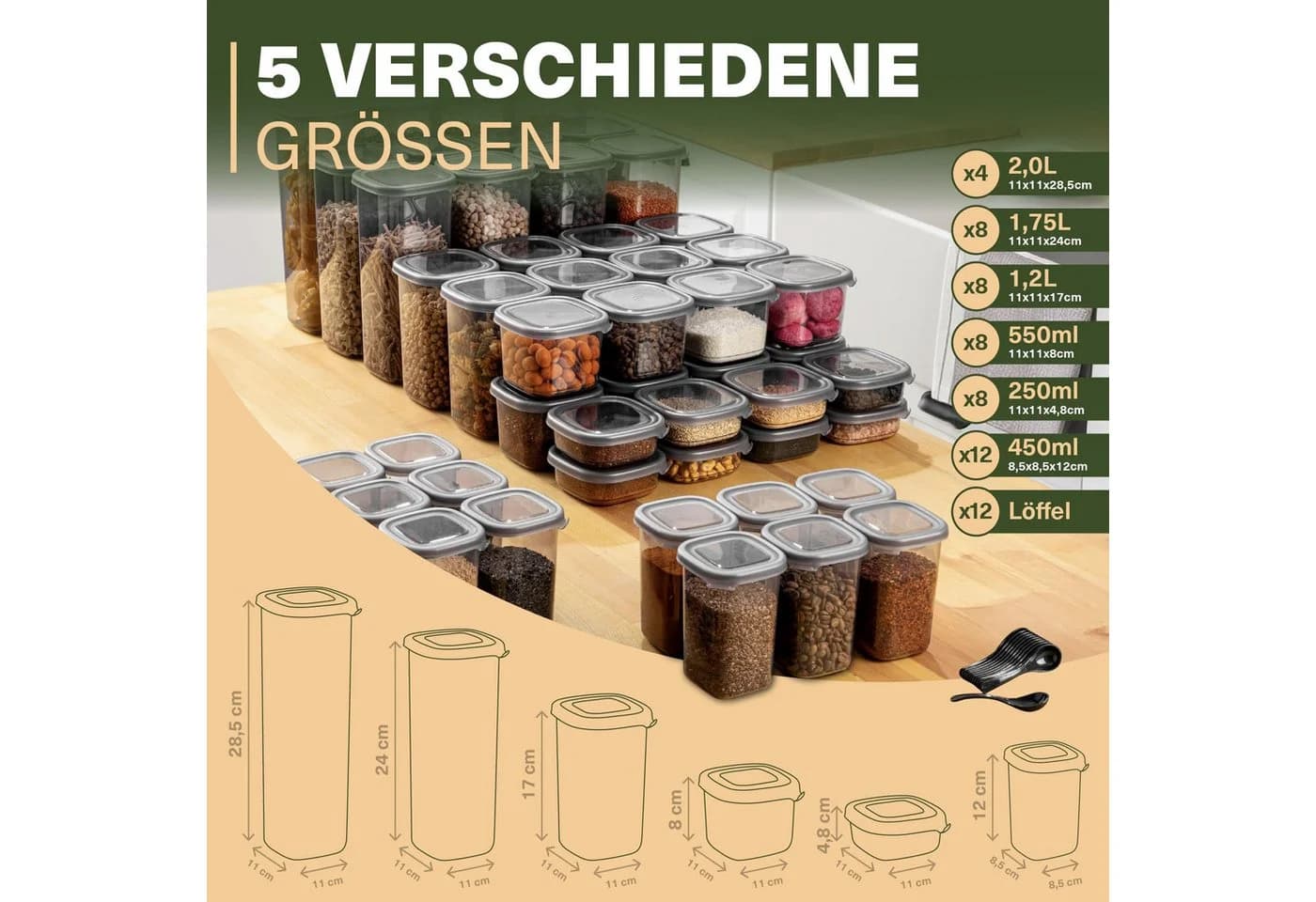 Viwares Vorratsdosen-Set 48-tlg. Grau Kunststoff