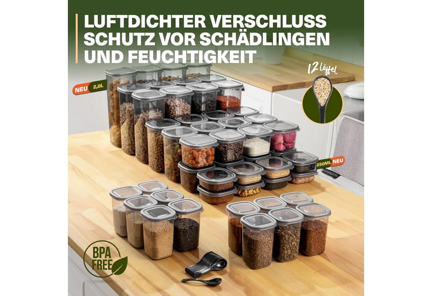 Viwares Vorratsdosen-Set 48-tlg. Grau Kunststoff - Bild 5