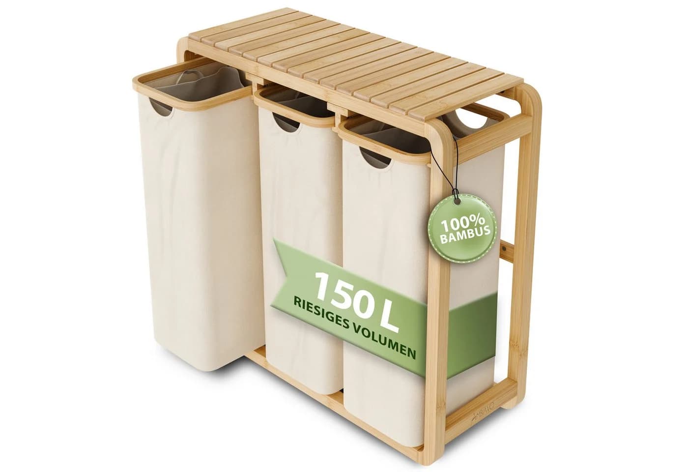 AMBIAVO Wäschekorb 3 Fächer 150 L Beige - Bild 2
