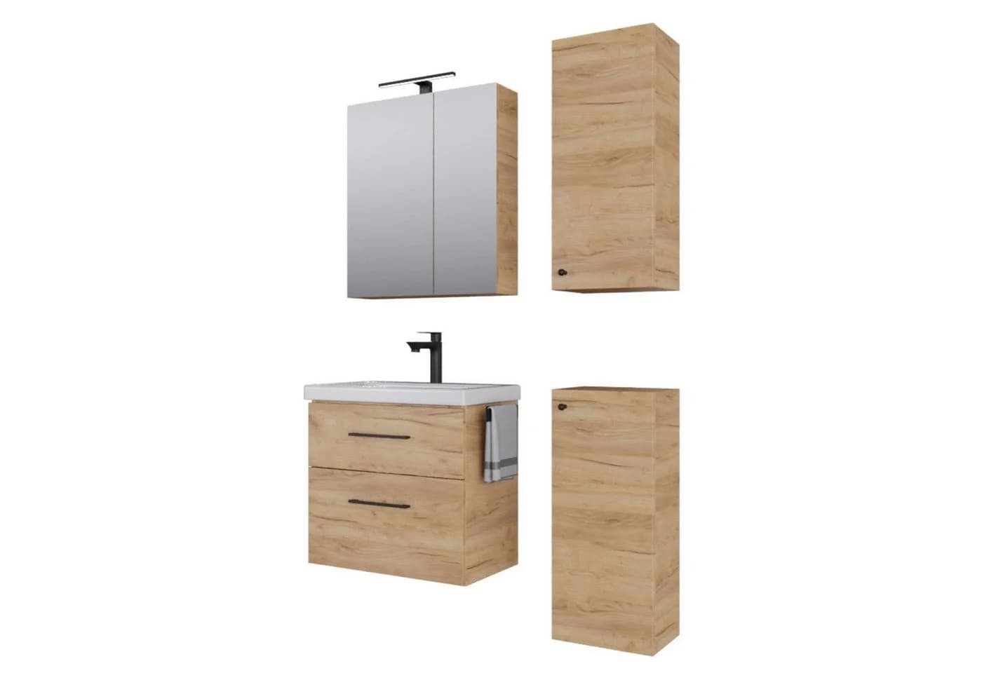 Planetmöbel Badmöbel-Set Gold Eiche mit Spiegelschrank und Midischränken - Bild 2