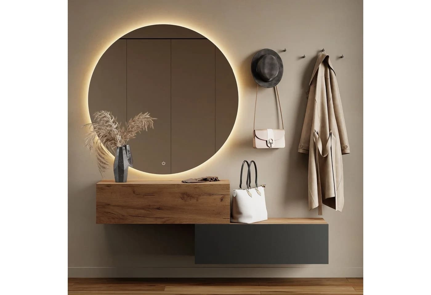 Planetmöbel Kompaktgarderobe Gold Eiche Anthrazit mit Soft-Open - Bild 2