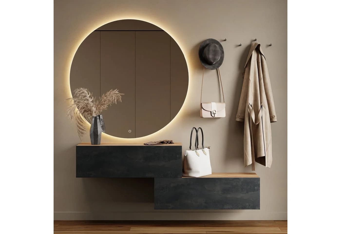 Planetmöbel Kompaktgarderobe Gold Eiche Schwarz Charcoal - Bild 2