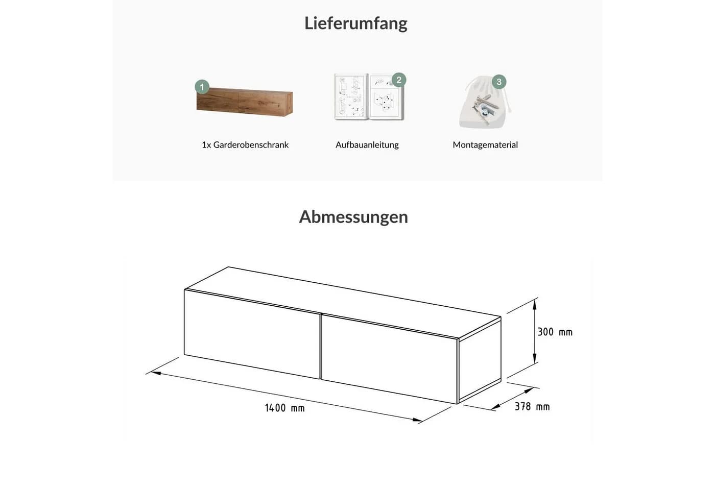 Planetmöbel Garderobenschrank 140 cm Gold Eiche mit Soft-Close - Bild 4