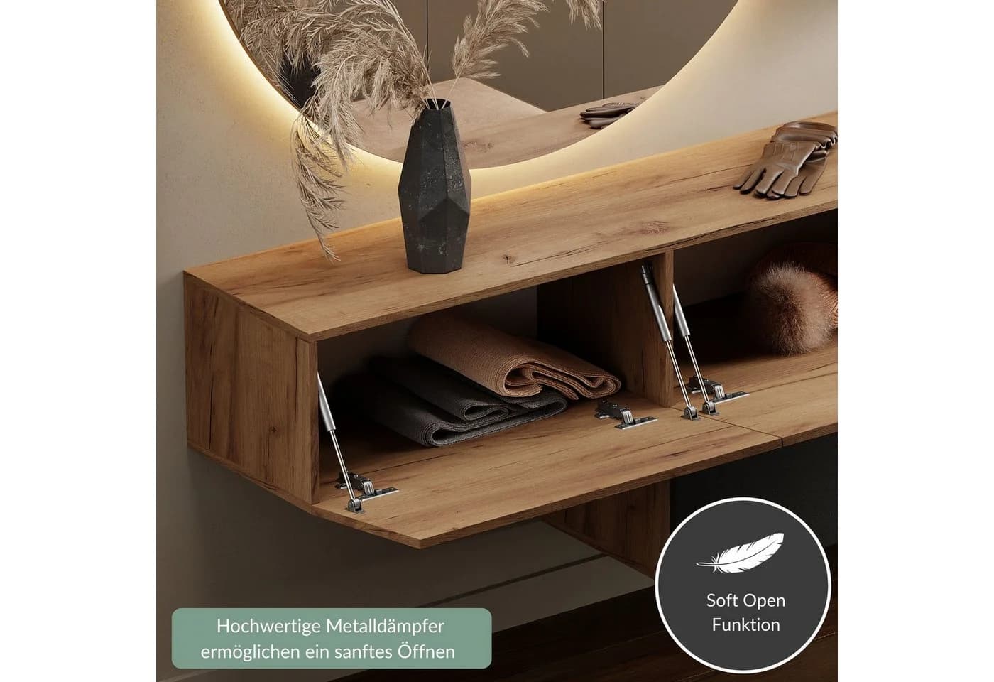 Planetmöbel Garderobenschrank 140 cm Gold Eiche mit Soft-Close - Bild 5