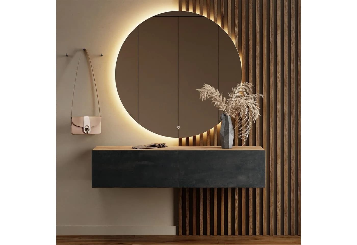 Planetmöbel Garderobenschrank Gold Eiche Schwarz Charcoal Soft-Close