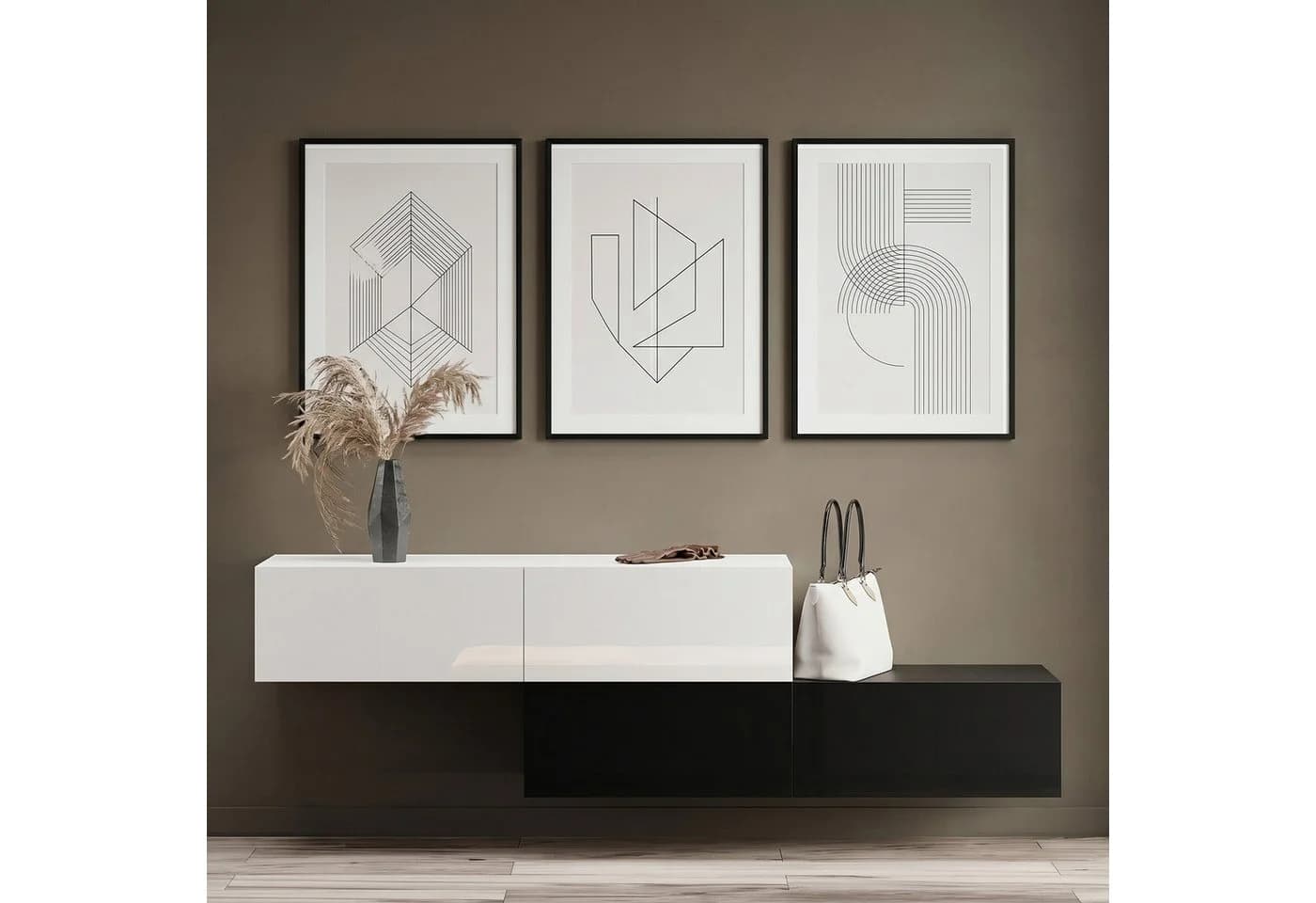Planetmöbel Garderobenschrank 280 cm Schwarz/Weiß Soft-Open