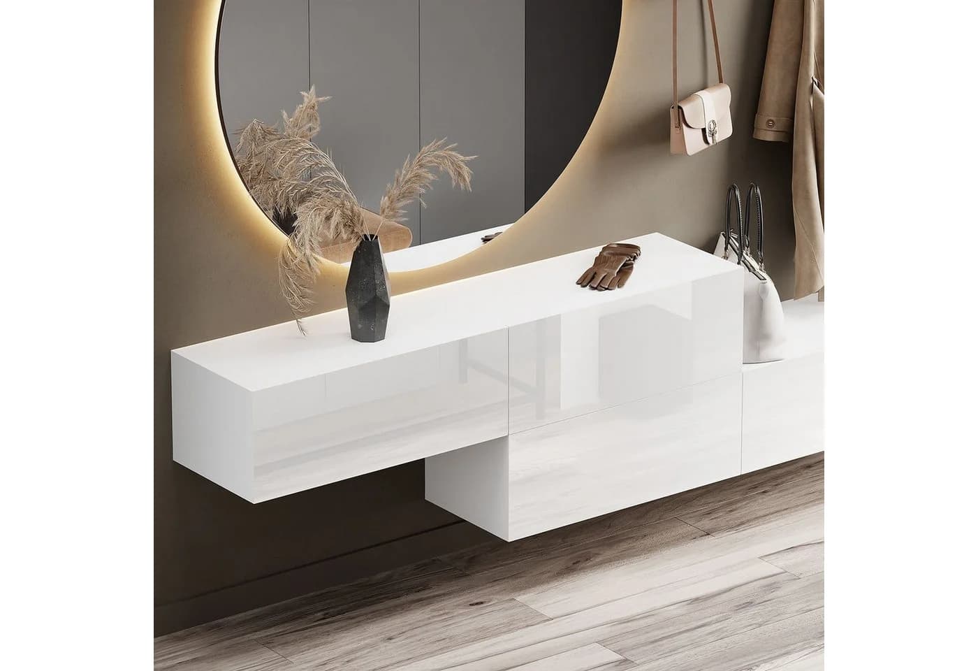 Planetmöbel Garderobenschrank Kompaktgarderobe Weiß Soft-Open - Bild 3