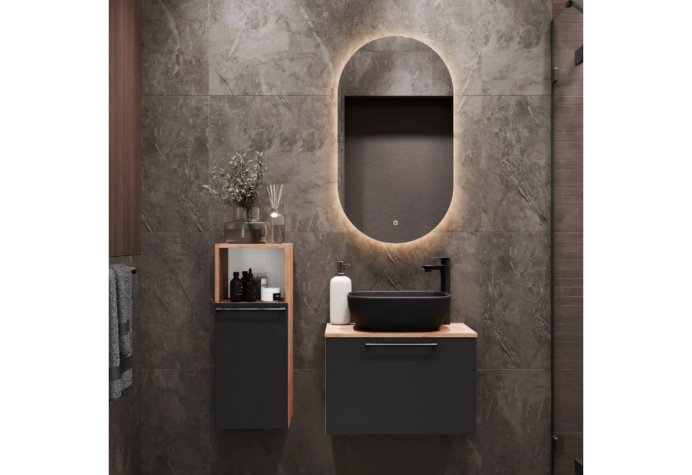 Planetmöbel Badmöbel-Set Astra, Waschbeckenunterschrank, Badezimmerschrank, Badmöbel im modernen Design