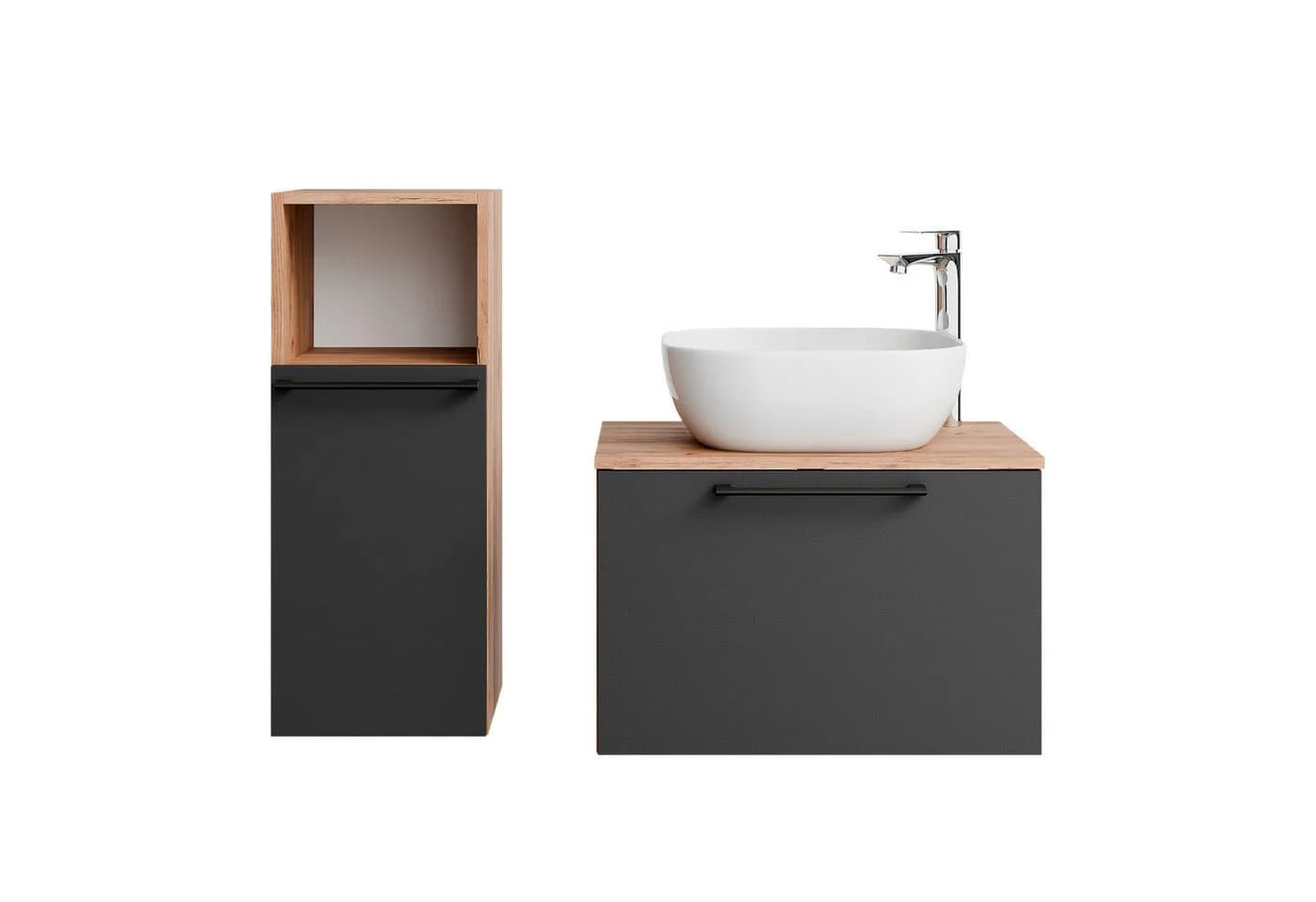 Planetmöbel Badmöbel-Set ASTRA Waschtischunterschrank 60 cm mit Midischrank