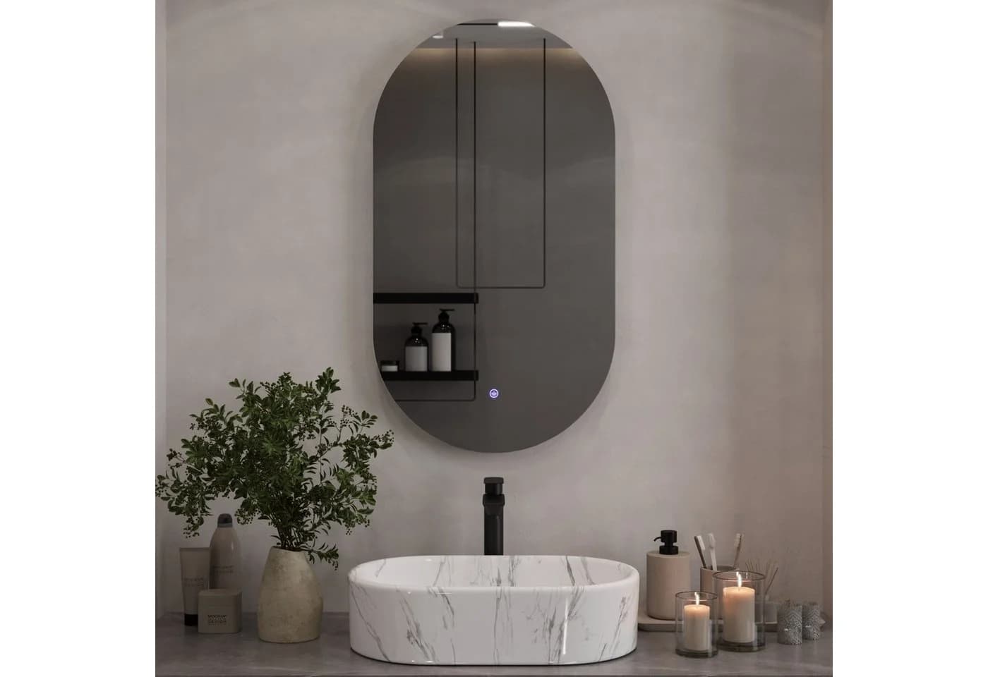 Planetmöbel LED-Badspiegel Oval mit Touchschalter und Beleuchtung - Bild 3