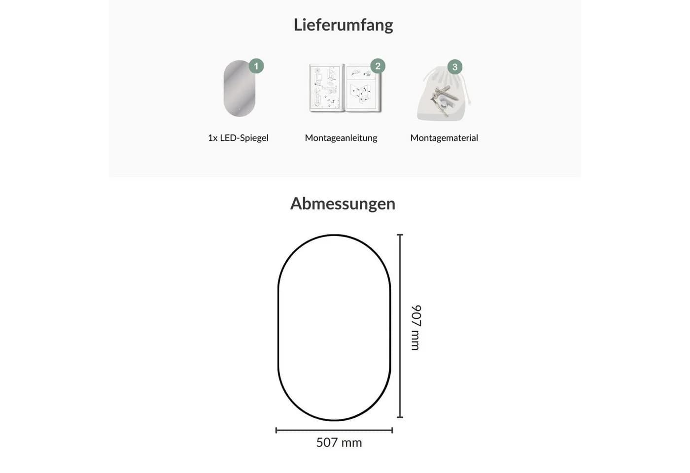 Planetmöbel LED-Badspiegel Oval mit Touchschalter und Beleuchtung - Bild 4