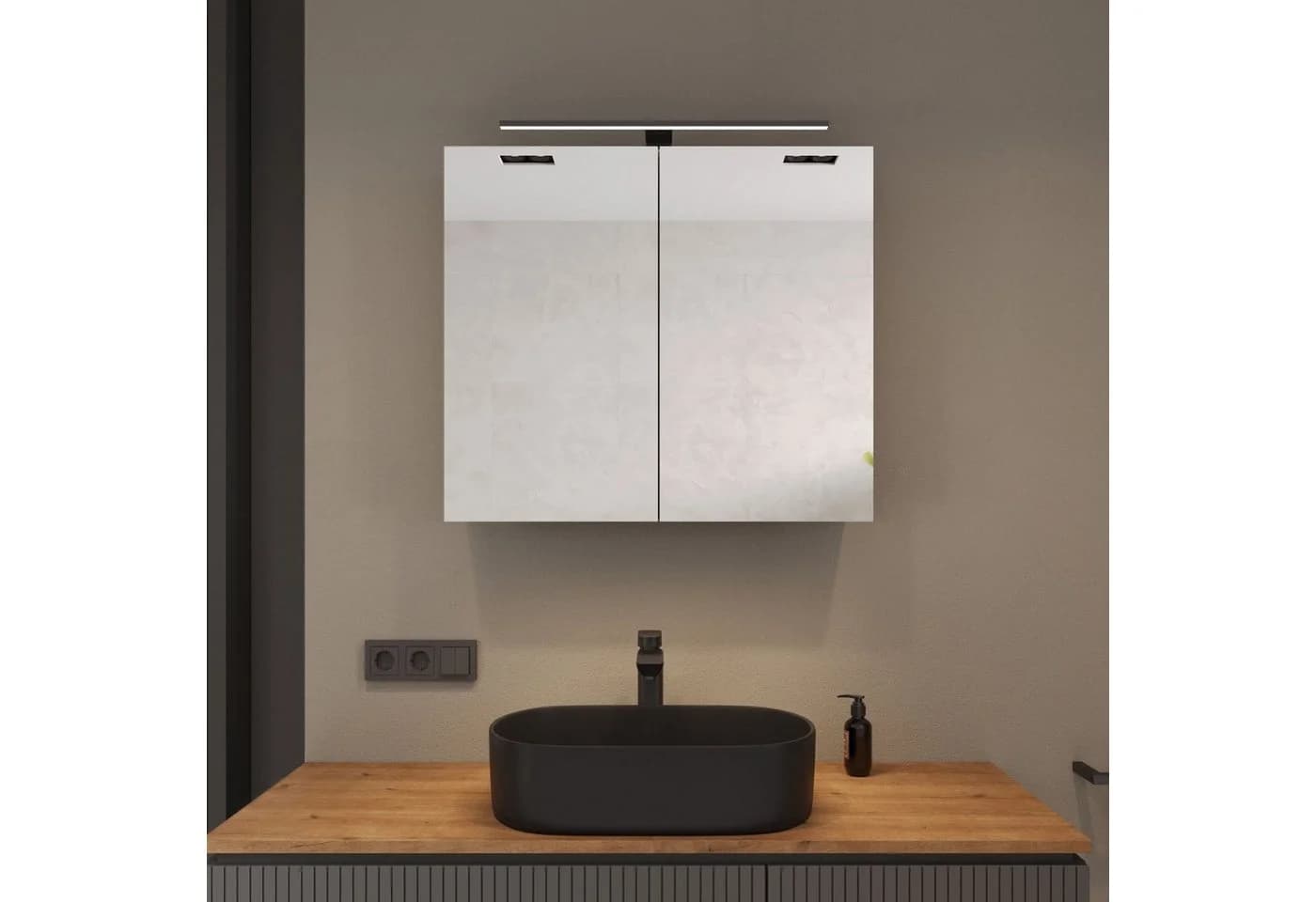 Planetmöbel Spiegelschrank ARIA Anthrazit mit LED und Steckdose