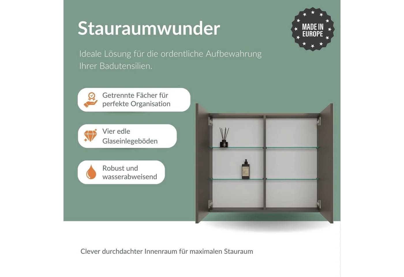 Planetmöbel Spiegelschrank ARIA Anthrazit mit LED und Steckdose - Bild 3