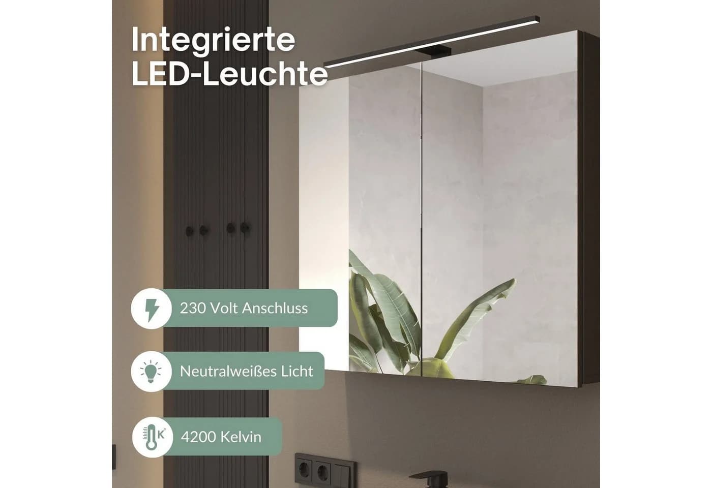 Planetmöbel Spiegelschrank ARIA Anthrazit mit LED und Steckdose - Bild 5