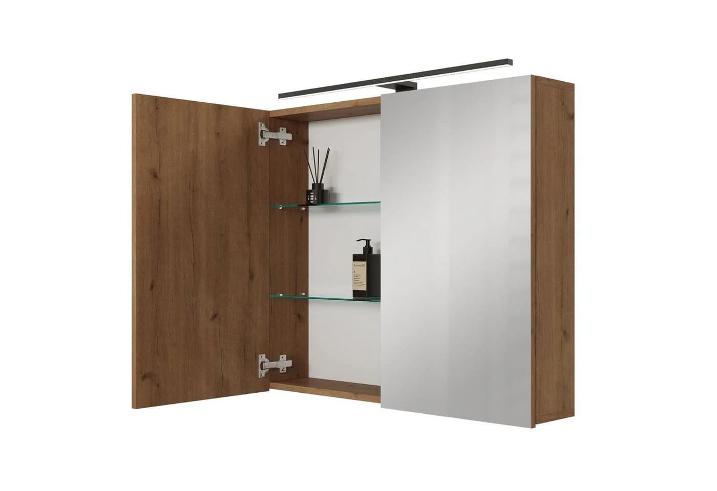 Planetmöbel Spiegelschrank ARIA 2-türig mit LED und Steckdose Gold Eiche - Bild 2