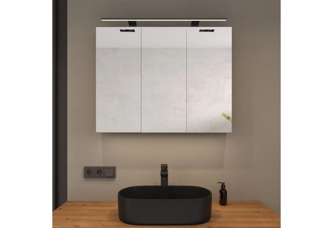 Planetmöbel Spiegelschrank ARIA Grau-Weiß mit LED-Beleuchtung & Steckdose
