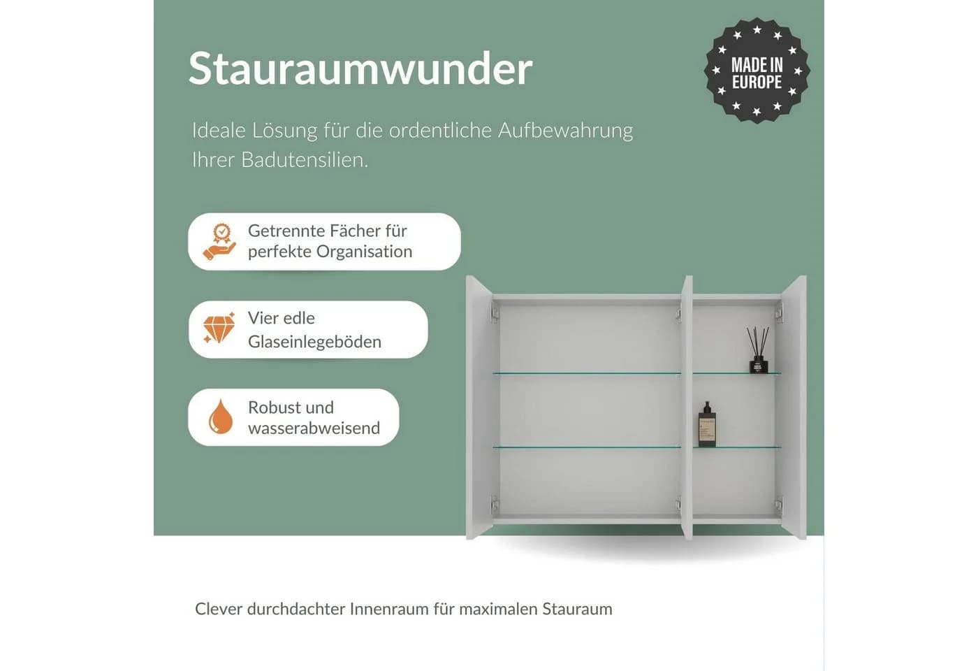 Planetmöbel Spiegelschrank ARIA Grau-Weiß mit LED-Beleuchtung & Steckdose - Bild 3