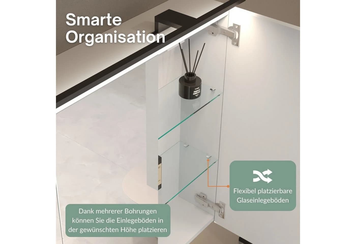 Planetmöbel Spiegelschrank ARIA Grau-Weiß mit LED-Beleuchtung & Steckdose - Bild 4